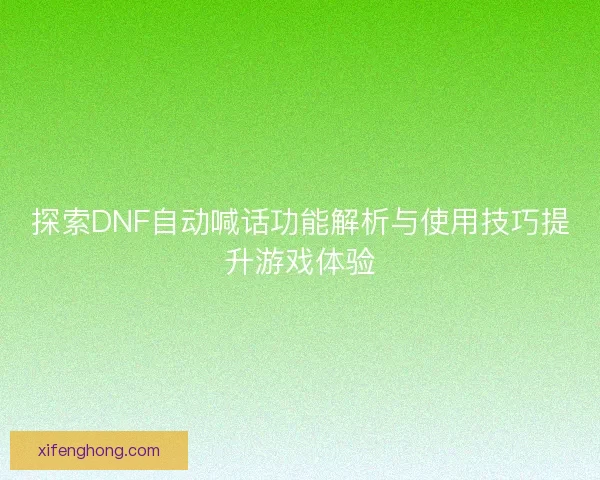 探索DNF自动喊话功能解析与使用技巧提升游戏体验